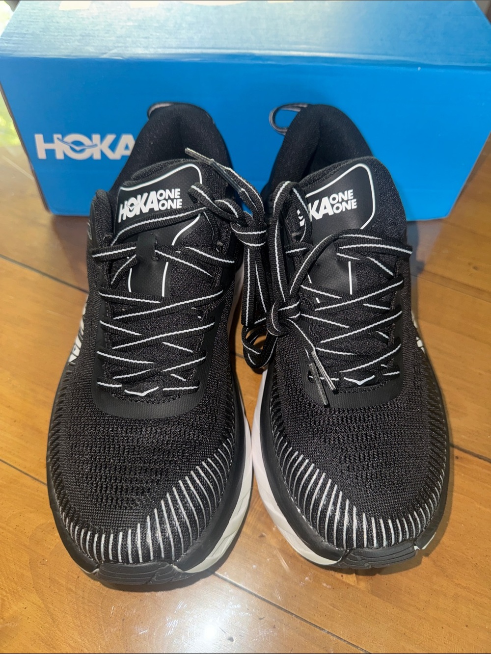 Hoka Black and White BONDI 7 Running Shoes